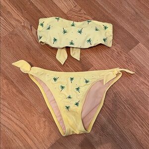 Vintage Yellow Bikini Set with Palm Tree Print